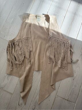 Fuax Suede Fringe Vest with Stud Details